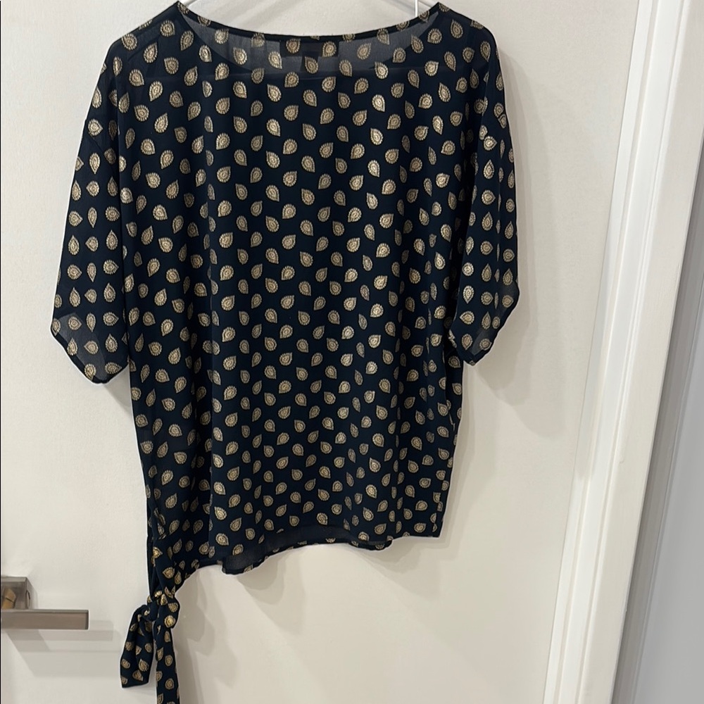 Michael Kors Blue and Gold Patterned Blouse-Tie front - Picture 5 of 5